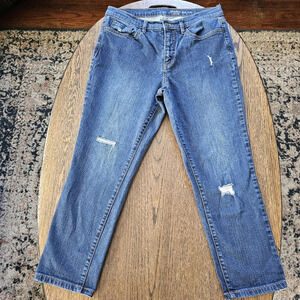 Studio by d & Co Distressed Medium Dark Wash Capri Jeans Size Women's 8 Petite